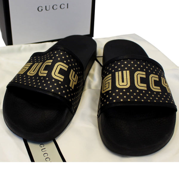 Gucci Black Supreme Canvas Slide Sandal - Last Call - top front lok