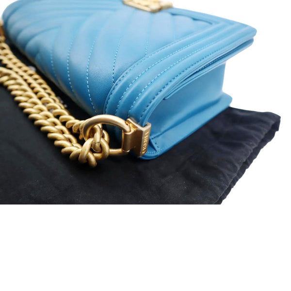 CHANEL Medium Boy Flap Chevron Quilted Calfskin Shoulder Bag Blue