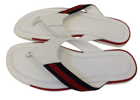 GUCCI Men's 9.1/2G white Guccissima Beach Web Thong FLIP-FLOP sandals