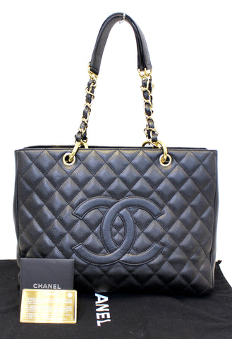 CHANEL Black Caviar Leather Grand Shopping Tote Bag