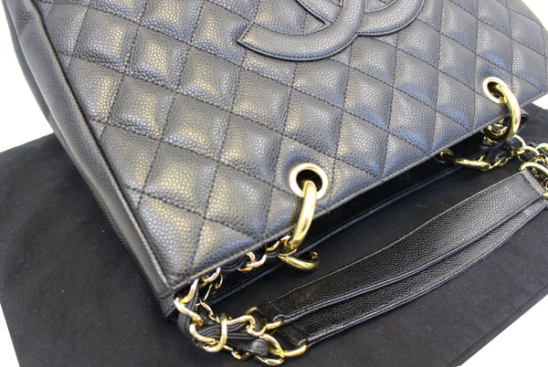 CHANEL Black Caviar Leather Grand Shopping Tote Bag
