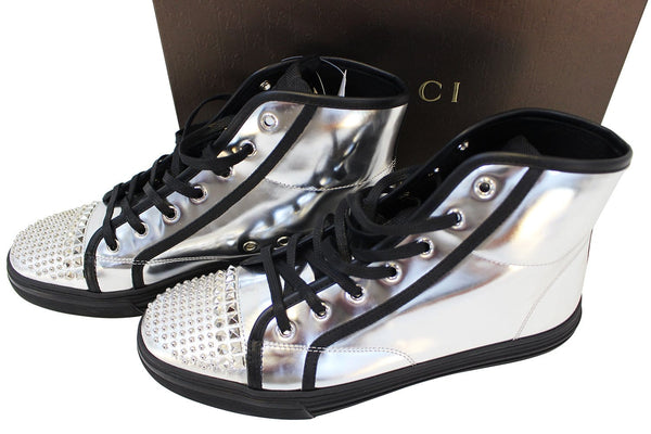 GUCCI Womens Metallic Leather High Top Studs Sneakers Size 41 G US 11.5 370875