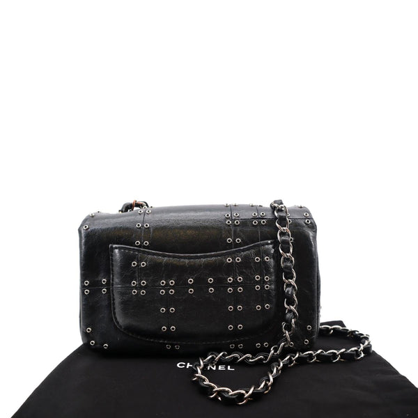 CHANEL Airlines Grommet Studded Leather Shoulder Bag Black