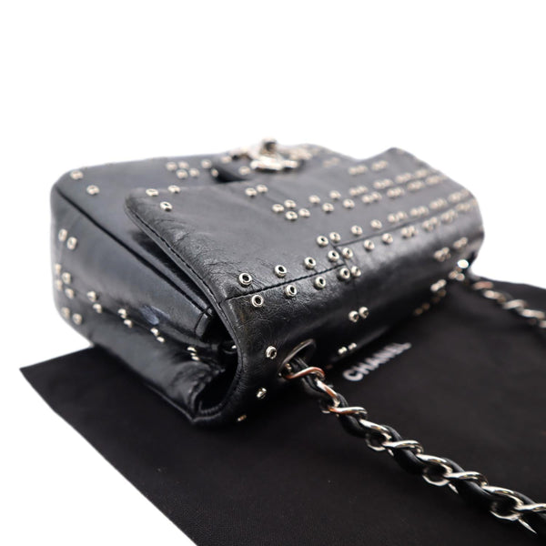 CHANEL Airlines Grommet Studded Leather Shoulder Bag Black