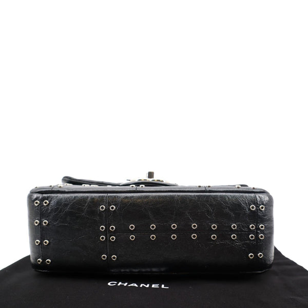 CHANEL Airlines Grommet Studded Leather Shoulder Bag Black