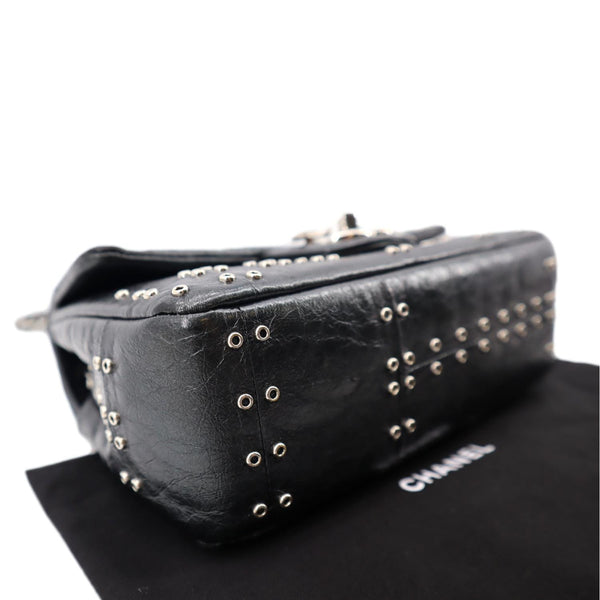 CHANEL Airlines Grommet Studded Leather Shoulder Bag Black