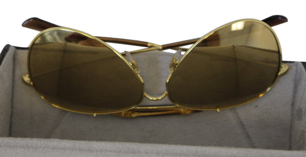 GUCCI Bamboo Aviator 24K Gold Mirror Lenses Unisex Sunglasses