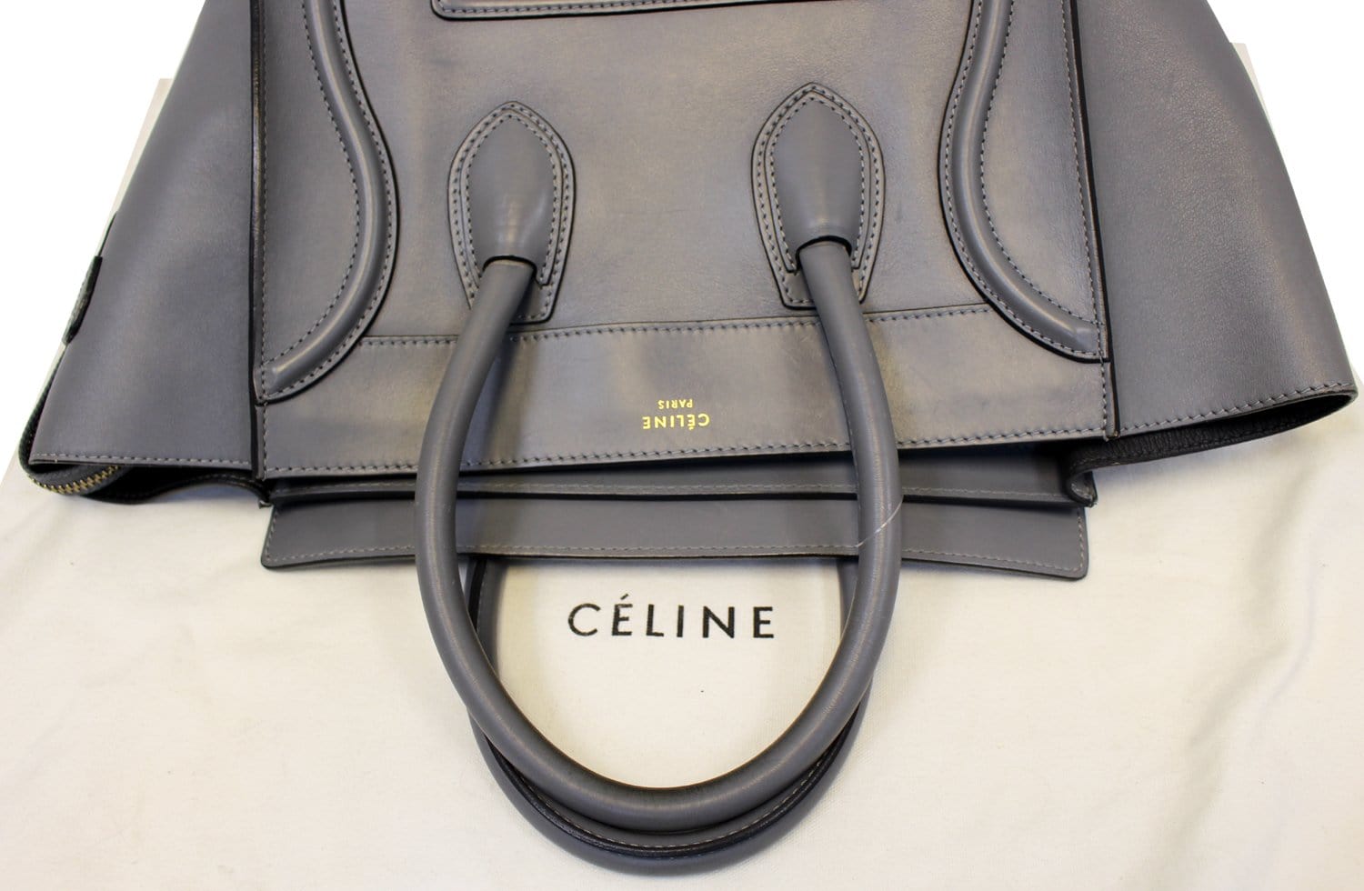 Celine Grey Lambskin Leather Small Trio Bag - Yoogi's Closet