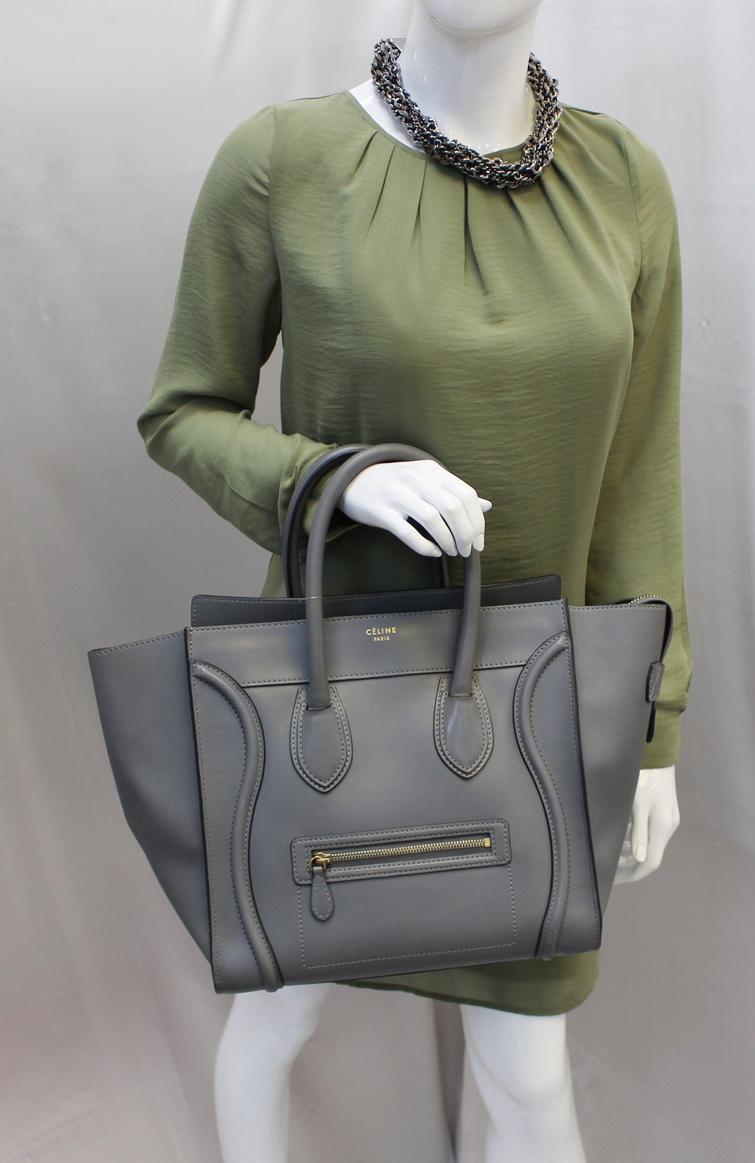 Celine Grey Smooth Leather Small Ring Tote Bag - Yoogi's Closet