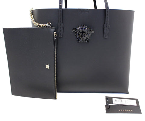 Versace Black Leather Medusa Tote Shoulder Bag