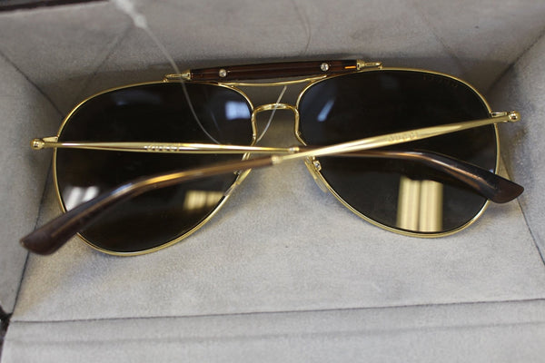 GUCCI Bamboo Aviator 24K Gold Mirror Lenses Unisex Sunglasses