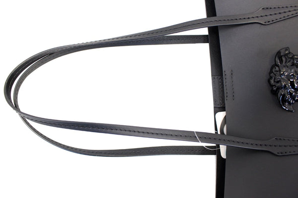Versace Black Leather Medusa Tote Shoulder Bag