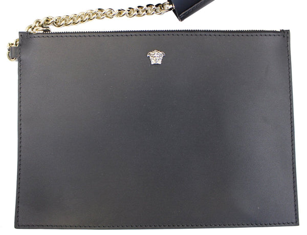 Versace Black Leather Medusa Tote Shoulder Bag