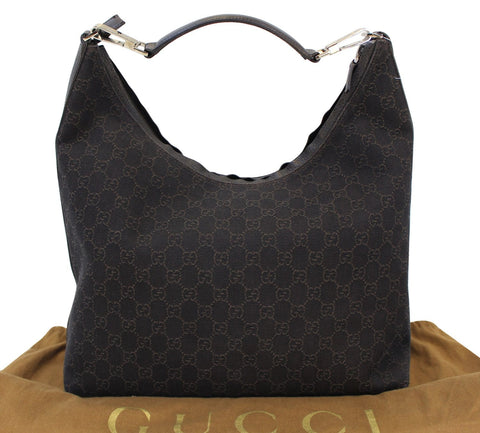 GUCCI Denim Monogram Hobo Dark Brown Satchel Bag