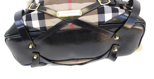 BURBERRY Nova Check Black Canvas Bridle Hobo Bag - side view