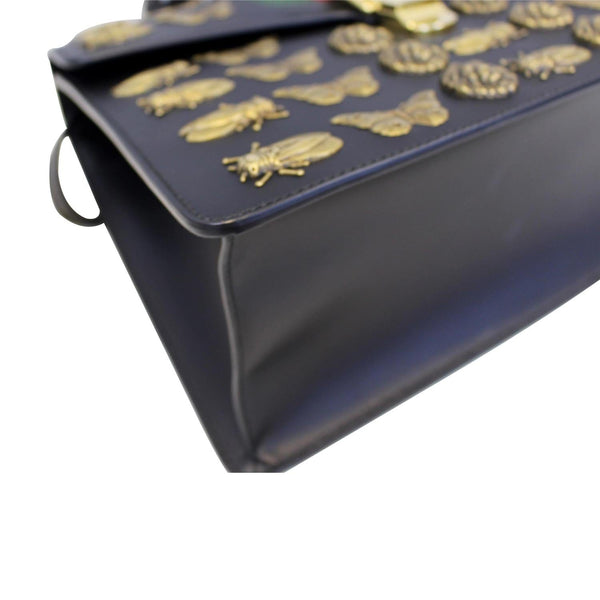 GUCCI Sylvie Animal Studs Calfskin Medium Top Handle Bag Black-US