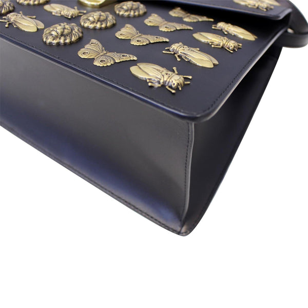 GUCCI Sylvie Animal Studs Calfskin Medium Top Handle Bag Black-US