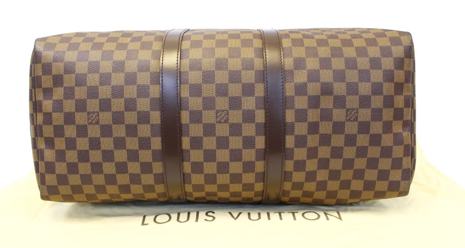 Louis Vuitton Damier Ebene Keepall 50 Boston Duffle Bag 78lz422s For Sale  at 1stDibs  lv damier travel bag, louis vuitton checkered duffle bag, louis  vuitton damier duffle