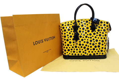 LOUIS VUITTON Limited Yayoi Kusama Yellow Vernis Black Dots Lockit MM Bag