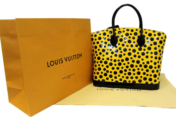 LOUIS VUITTON Limited Yayoi Kusama Yellow Vernis Black Dots Lockit MM Handbag