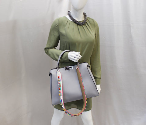 FENDI Peekaboo Essential Slate and Dark Blue Leather Shoulder Handbag