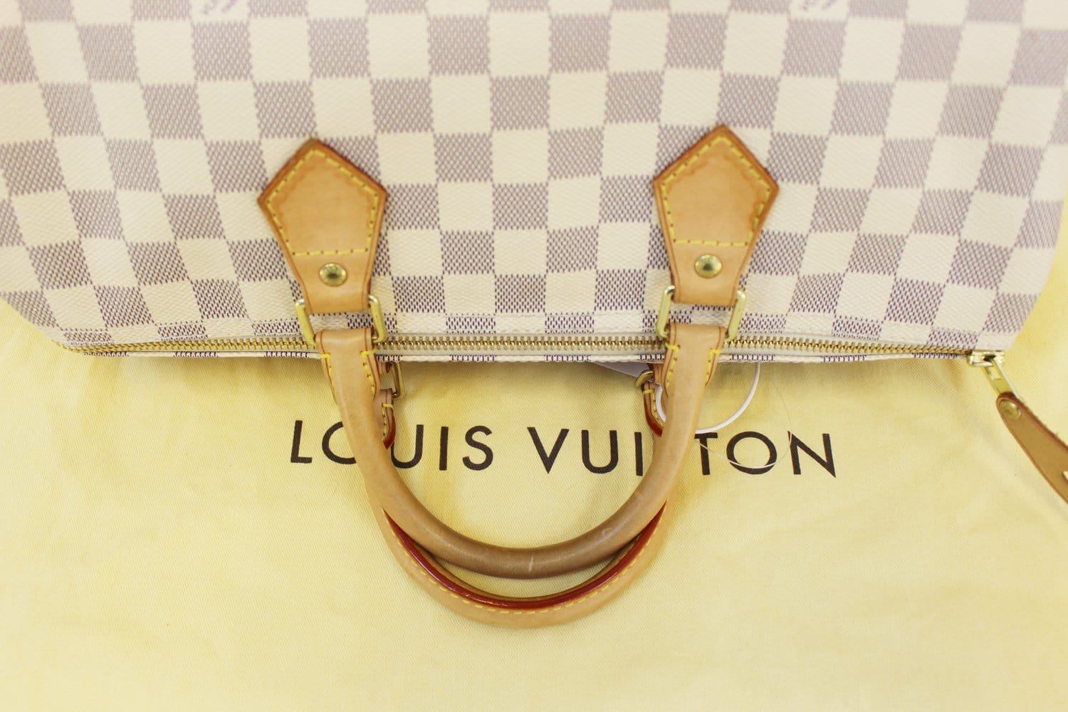 Authentic Louis Vuitton Speedy 35 Damier Azur White Handbag SD5220