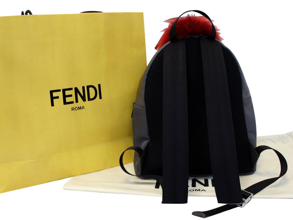 Fendi Grey Monster Eye Backpack With Fur Red/Black 