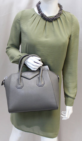 GIVENCHY Dark Grey Goatskin Leather Small Antigona Shoulder Bag