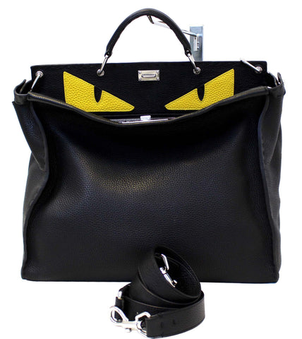 Fendi Black Leather Selleria Peekaboo Monster Shoulder Handbag