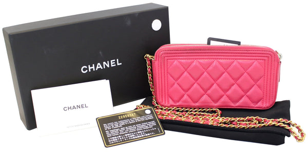 Chanel Le Boy Wallet on Chain Woc Double Zip pink color