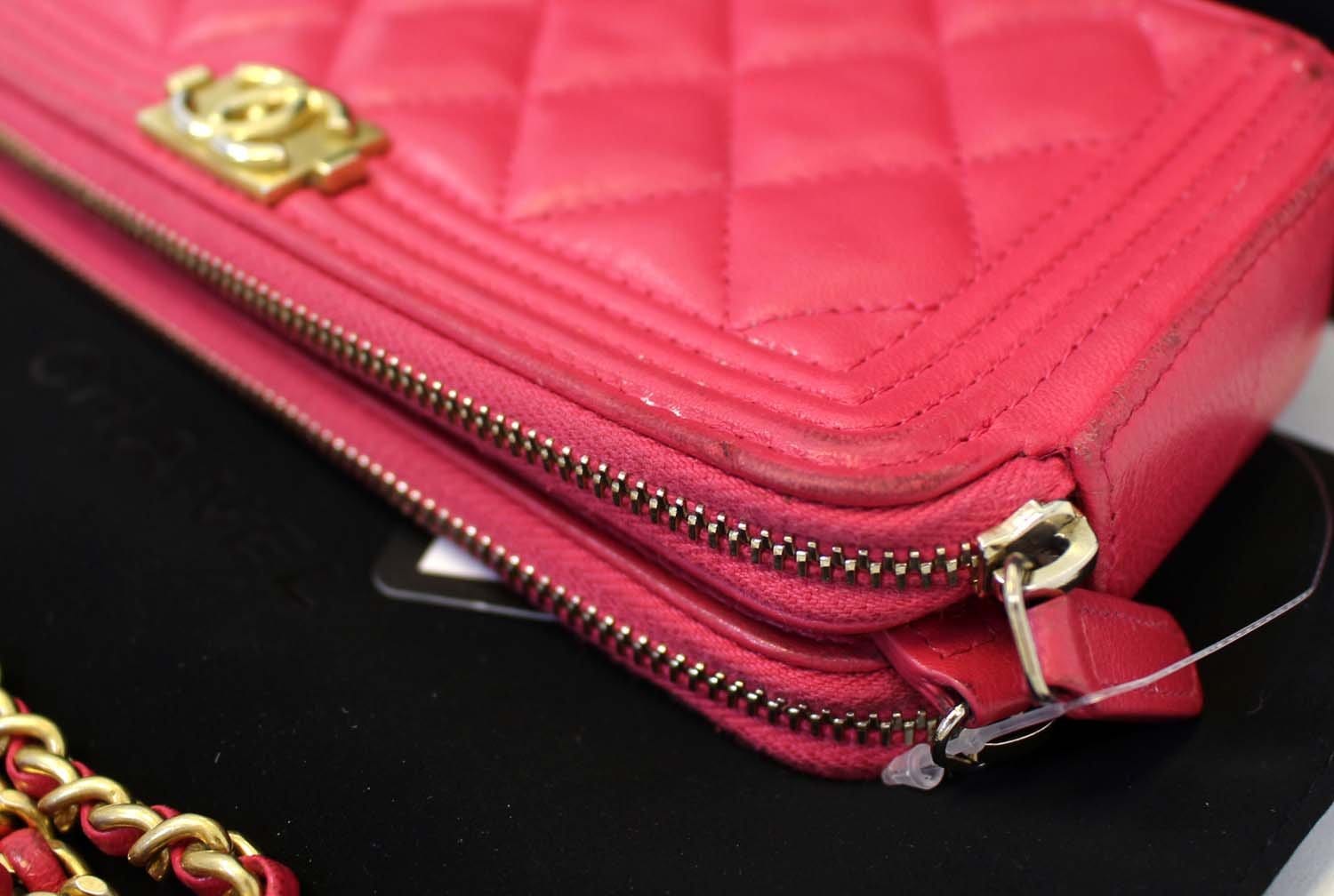 CHANEL Caviar Quilted Boy Wallet On Chain WOC Pink 246636