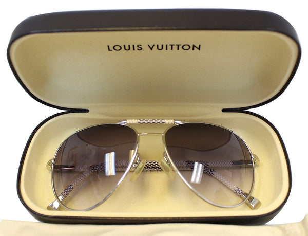 LOUIS VUITTON Metal Frame Damier Azur Petite Viola Pilote Sunglasses