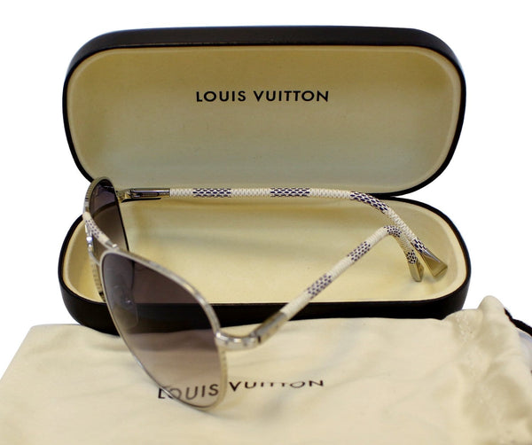 LOUIS VUITTON Metal Frame Damier Azur Petite Viola Pilote Sunglasses