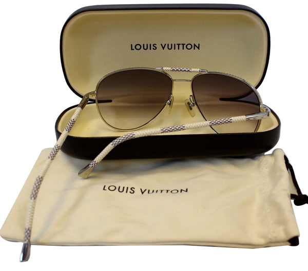LOUIS VUITTON Metal Frame Damier Azur Petite Viola Pilote Sunglasses