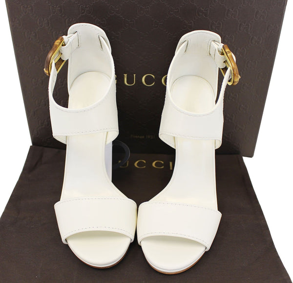 GUCCI Lifford Leather Off White Platform Sandal Bamboo Buckle 338712