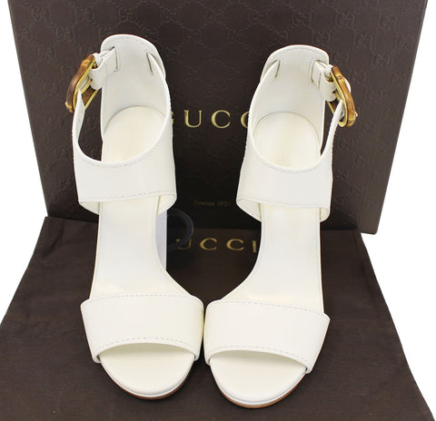 GUCCI Lifford Leather Off White Platform Sandal Bamboo Buckle 338712
