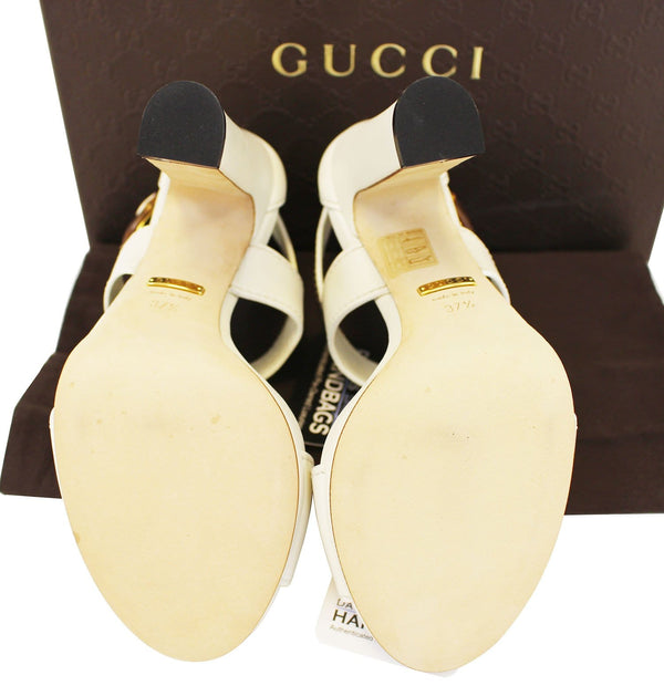GUCCI Lifford Leather Off White Platform Sandal Bamboo Buckle 338712