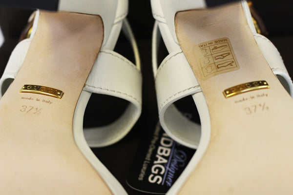 GUCCI Lifford Leather Off White Platform Sandal Bamboo Buckle 338712