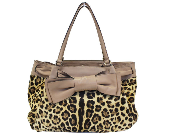 Valentino Leopard Print with Leather Bow Satchel Bag