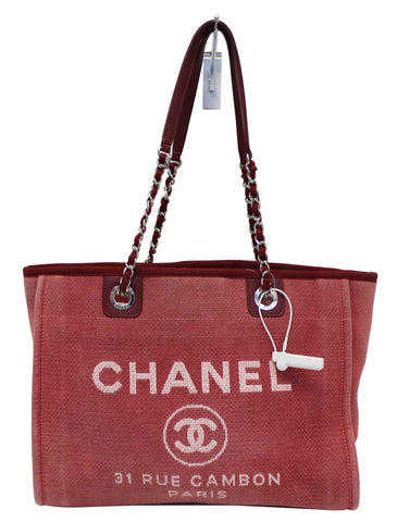 CHANEL Hot Pink Canvas Deauville Medium Tote Bag