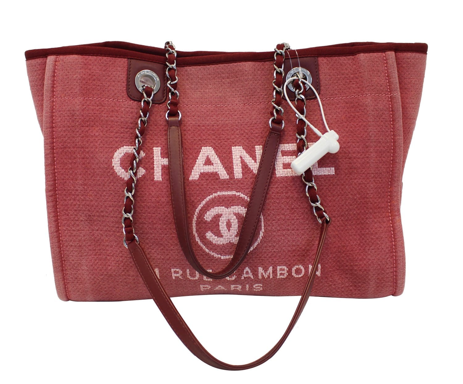 CHANEL Canvas Calfskin Striped Large Deauville Tote Pink Blue