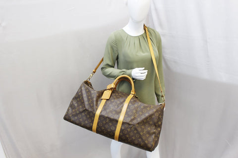 LOUIS VUITTON Monogram Canvas Brown Keepall 60 Bandouliere Travel Bag