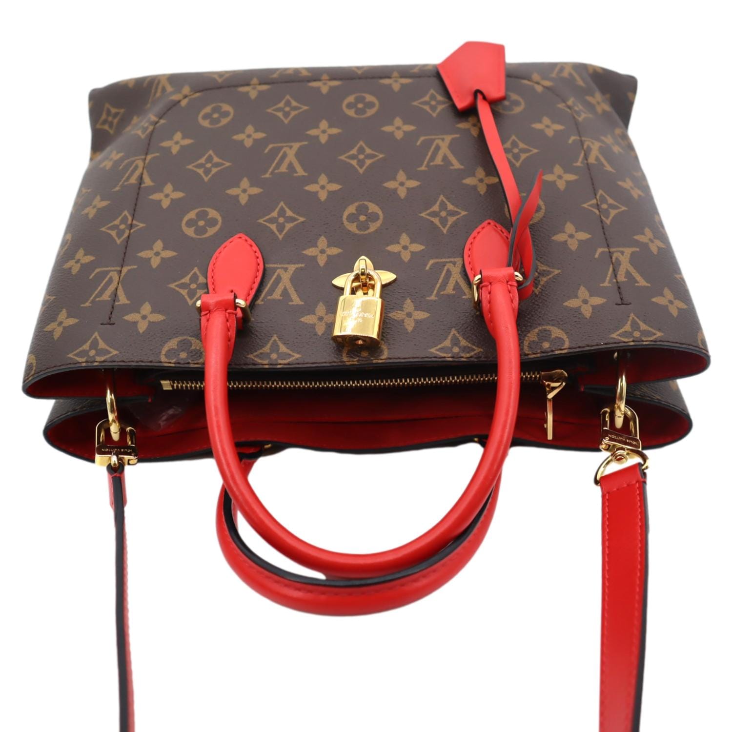 LOUIS VUITTON Flower Monogram Canvas Tote Shoulder Bag Cerise