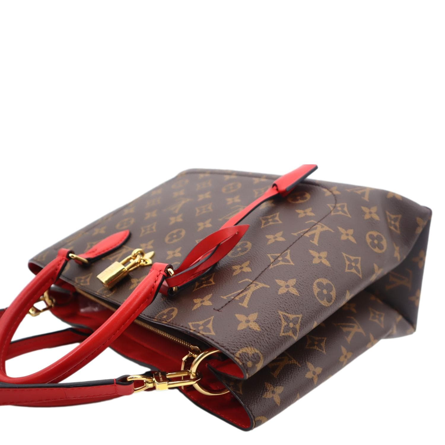 LOUIS VUITTON Flower Monogram Canvas Tote Shoulder Bag Cerise