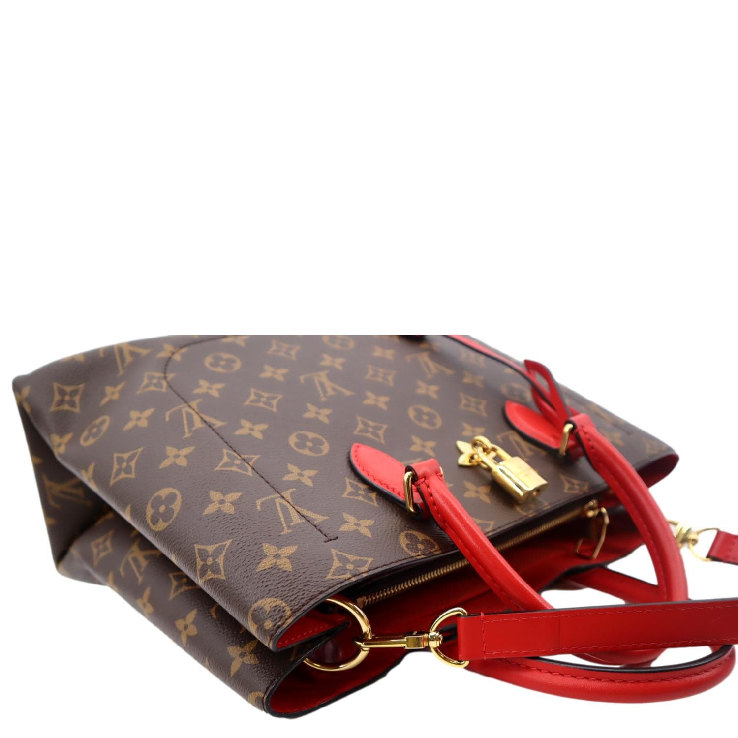Red Leather and Brown Monogram Coated Canvas Flower Tote Gold Hardware, 2020