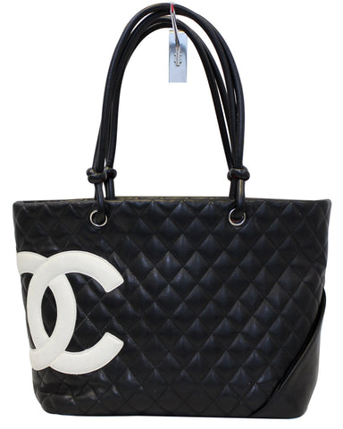 CHANEL Black CalfSkin Leather Large Cambon Tote Bag