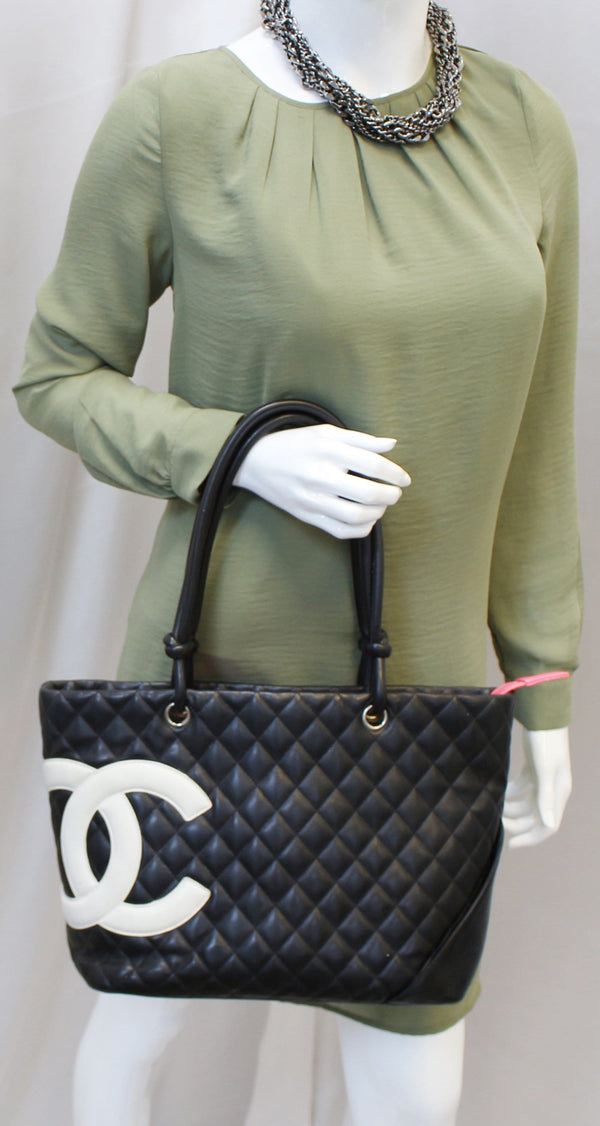 CHANEL Black CalfSkin Leather Large Cambon Tote Bag