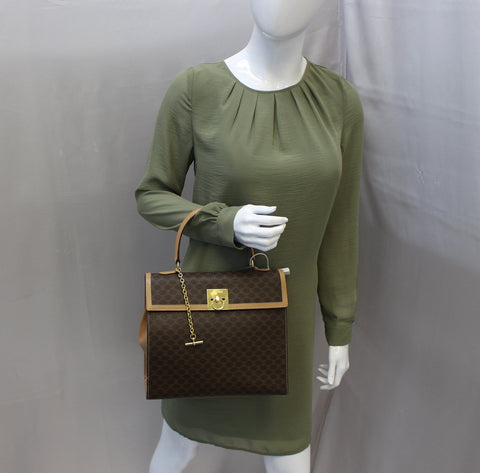 CELINE Macadam Pattern PVC Leather Brown Satchel Bag