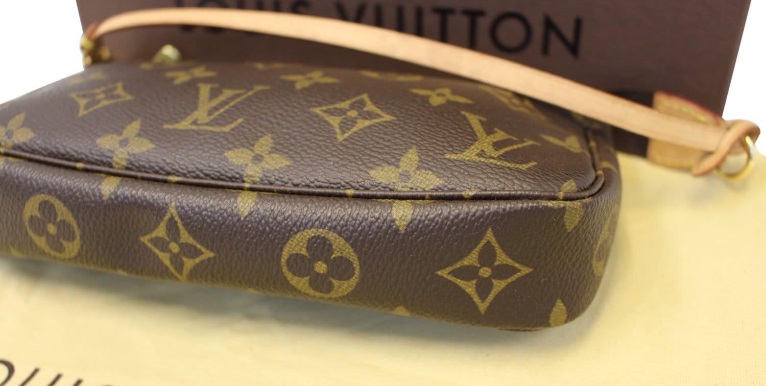 Louis Vuitton Monogram Pouch Pochette Wristlet Strap New, Dust Bag