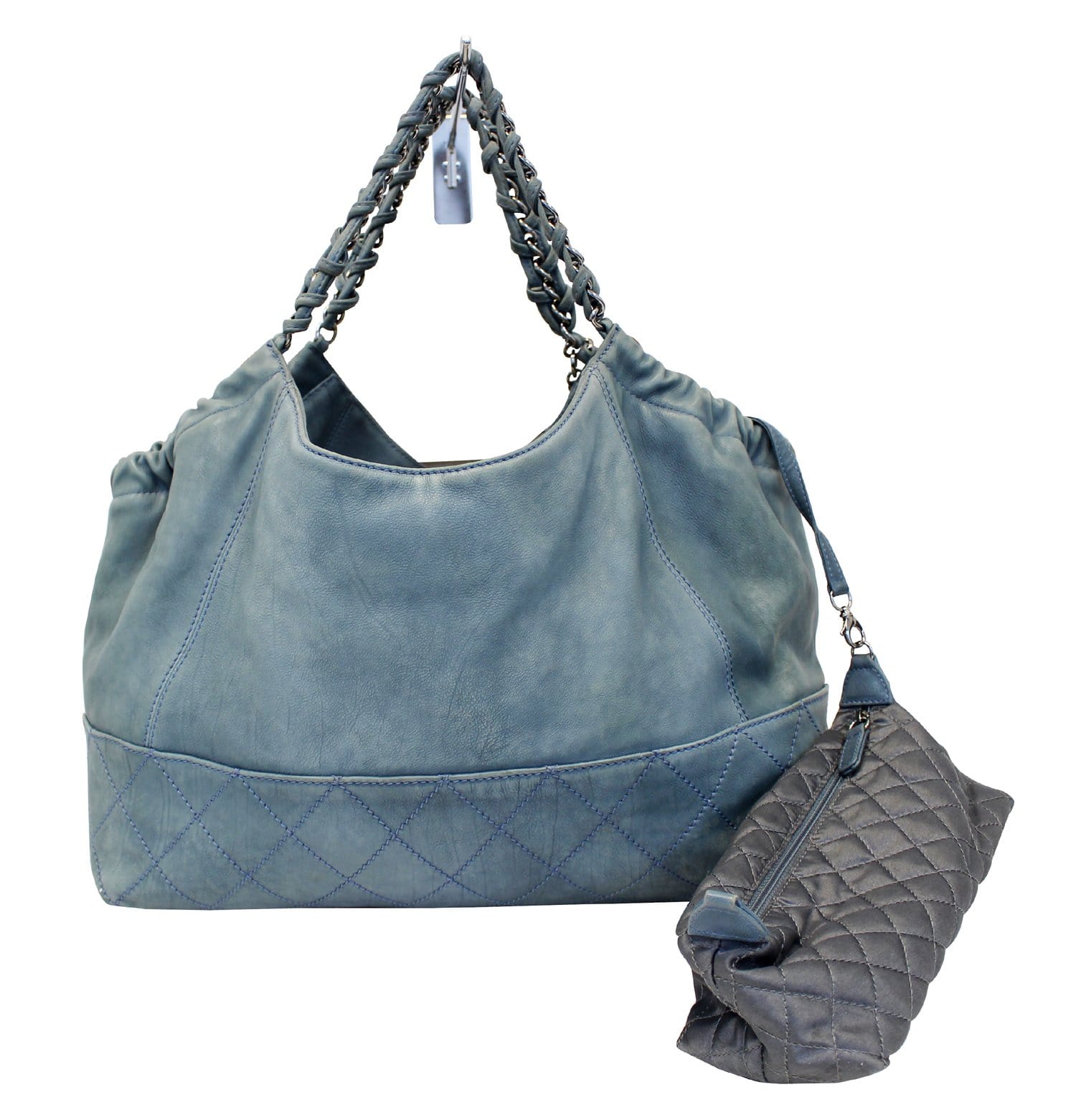 Used Blue Chanel Blue Leather Coco Cabas Shoulder Bag Tote with Cosmetic Bag  Houston,TX